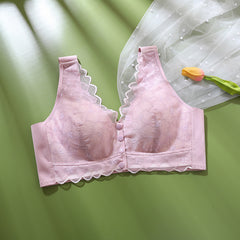 Front button lace push-up bra