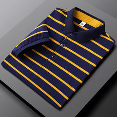 Men's Casual Short-sleeved Knitted Striped POLO Shirt