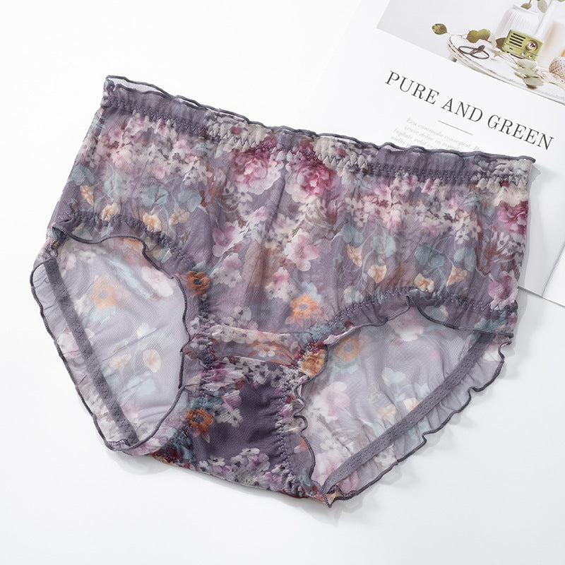 Sexy tulle seamless floral panties