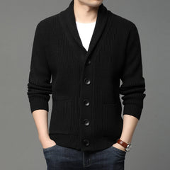 New men's long sleeve cardigan pocket turtleneck solid color sweater