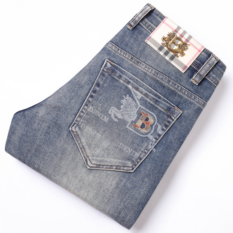 New high-end stretch vintage blue print jeans