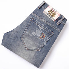 New high-end stretch vintage blue print jeans