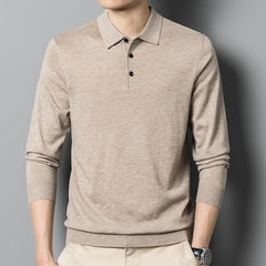 Long-sleeved casual lapel all-match thin POLO sweater