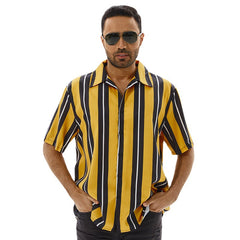 2024 Men's New Fashion Lapel Striped Short Sleeve Shirt