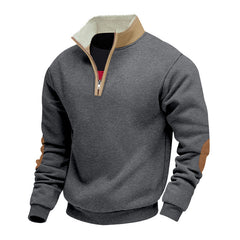 Men's Lambskin Stand Collar Embroidery Half Zip Sweatshirt