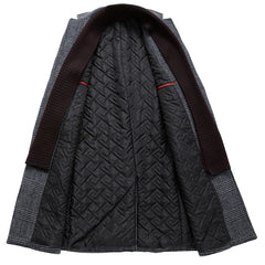 Men's New Houndstooth Wool Scarf Collar Cotton Coat