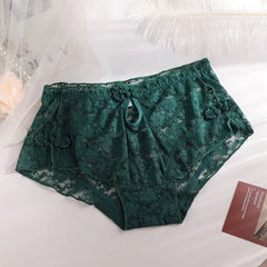 Solid Color Lace High Waist Thin and Soft Large Size Transparent Hollow Panties