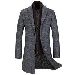 Men's New Houndstooth Wool Scarf Collar Cotton Coat