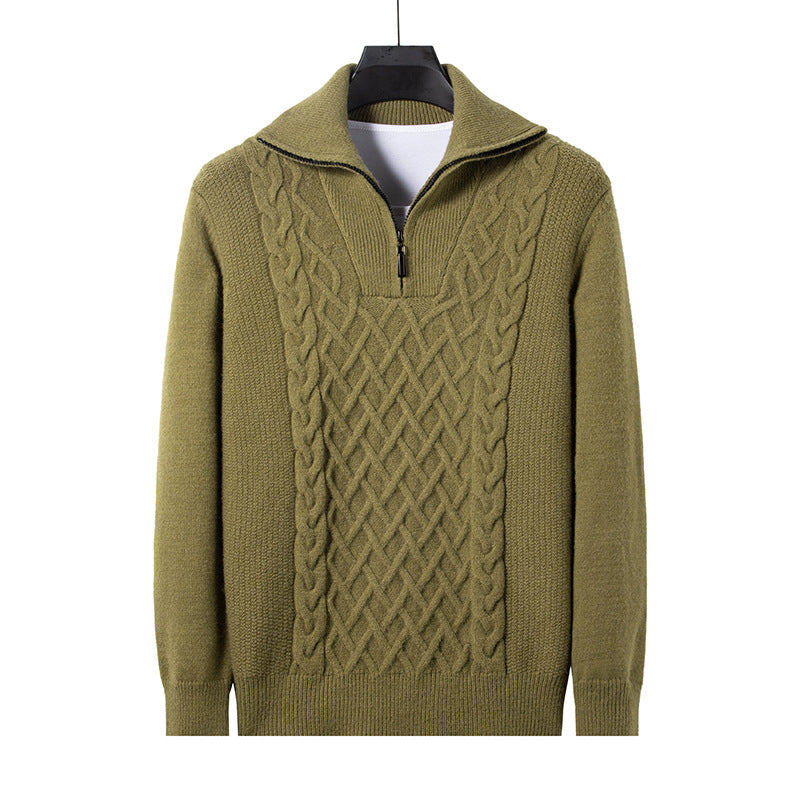 Thick lapel buttonhole thick needle zipper sweater