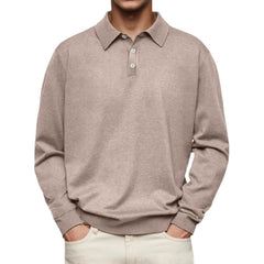 Men's Long Sleeve V-neck Button-down Casual Polo Shirt