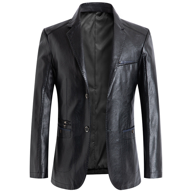 Men's Fashionable No-iron Leather Suit Jacket