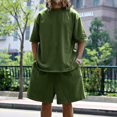 Men's Large Size Casual Loose Short-sleeved Solid Color Suit