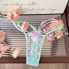 Sexy Low Waist Lace Bowknot Cross Strap Seamless Thong