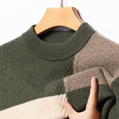 Men's Round Neck Color Matching Pullover High-end Pure Wool Sweater