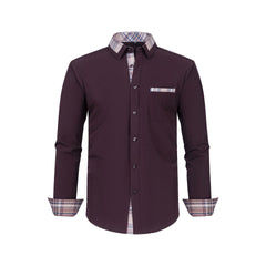 Men's Colorblock Plaid Collar Casual Super Stretch Shirt