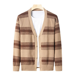Men's Casual Retro Jacquard Striped V-neck Cardigan