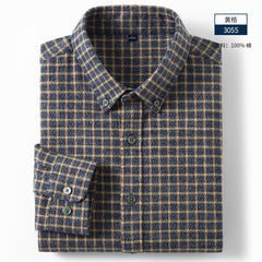 Men's Soft Winter Warm Cotton Brushed Long Sleeve Plaid Shirt