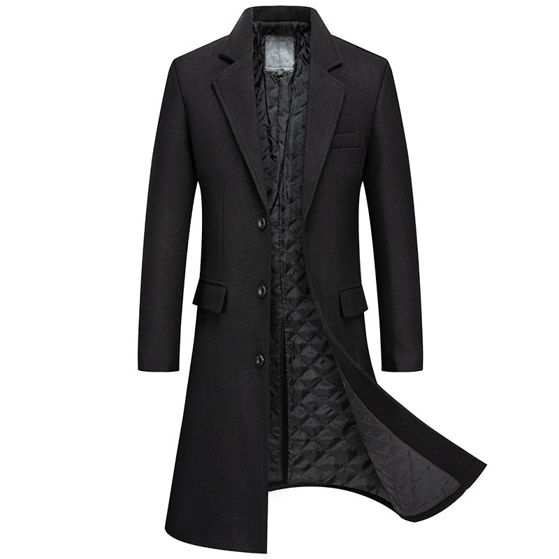 Men's Fashionable Cotton Thickened Long Warm Wool Coat