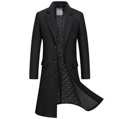 Men's Fashionable Cotton Thickened Long Warm Wool Coat
