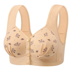 Front Button Large Size Wire-Free Printed Bra
