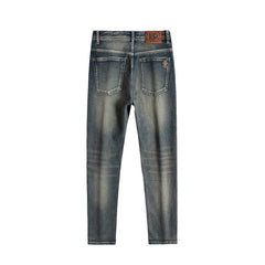 Embroidered slim-fit stretch vintage jeans