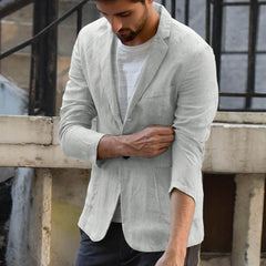 Men's Cotton and Linen Loose Solid Color Thin Casual Blazer