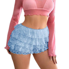 Lace Mesh Ruffle Low Rise Mini Shorts