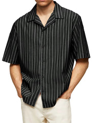 Men's Striped Lapel Fashion Casual Breathable Short Sleeve Shirt
