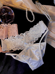 Sexy Satin Low Waist Cross Hollow Lace Antibacterial Briefs