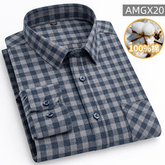Men's 100% Cotton Fashion Casual Thickened Plaid Shirt