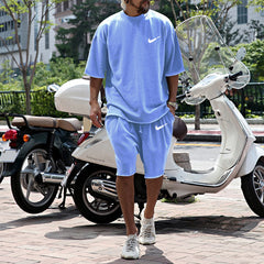 2023 Summer Loose Round Neck Casual Sports Print Men's Suit