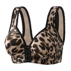 Leopard print plus size thin wire-free front button bra