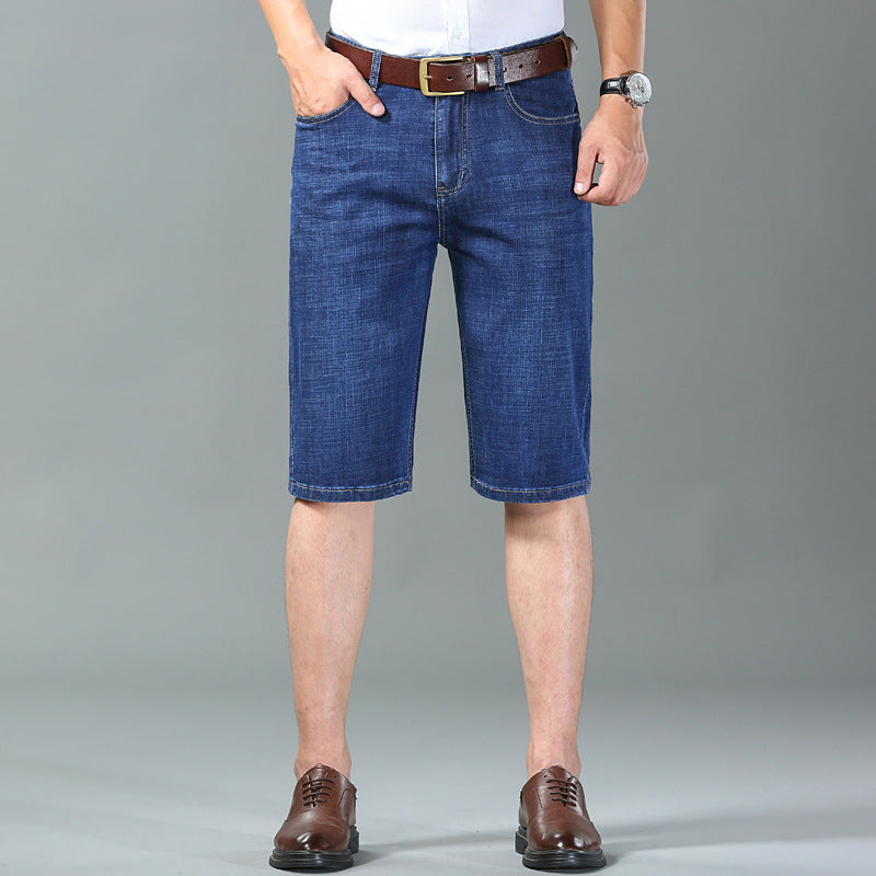 Men's Thin Elastic Straight Casual Fashion Denim Shorts