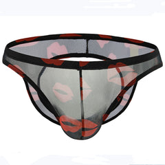 Men's Sexy Mesh Crotchless Print Briefs