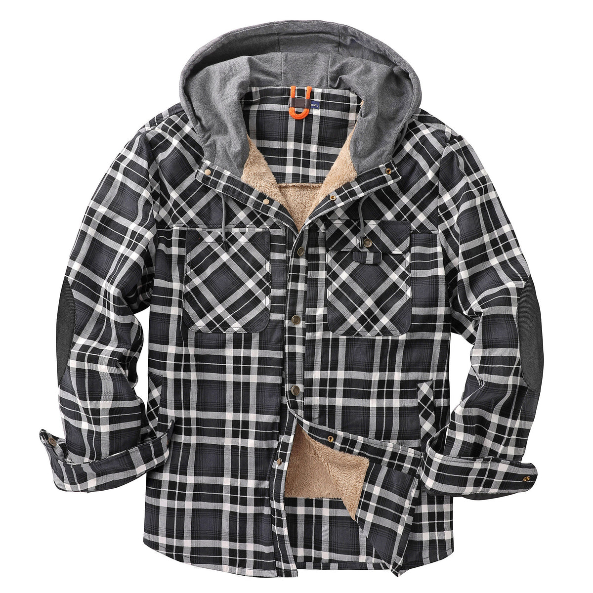 Men's Velvet Windproof Warm Hooded Cotton Plaid Shirt