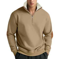 Men's Lambskin Stand Collar Embroidery Half Zip Sweatshirt