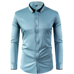 Men's Long Sleeve Contrast Color Stretch Shirt