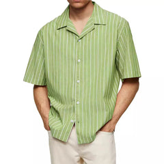 Men's Striped Lapel Fashion Casual Breathable Short Sleeve Shirt