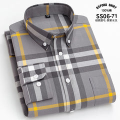 Men's Pure Cotton Oxford Vertical Plaid Striped Business Casual Long-sleeved Shirt