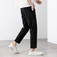 Men's Elastic Waist Cotton and Linen Ice Silk Casual Trousers