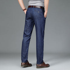 Men's Pure Cotton Thin High Waist Slim Straight Business Casual Jeans