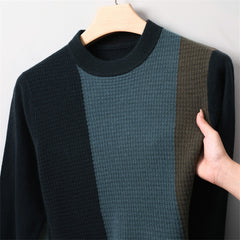 Striped pure wool trendy crew neck sweater