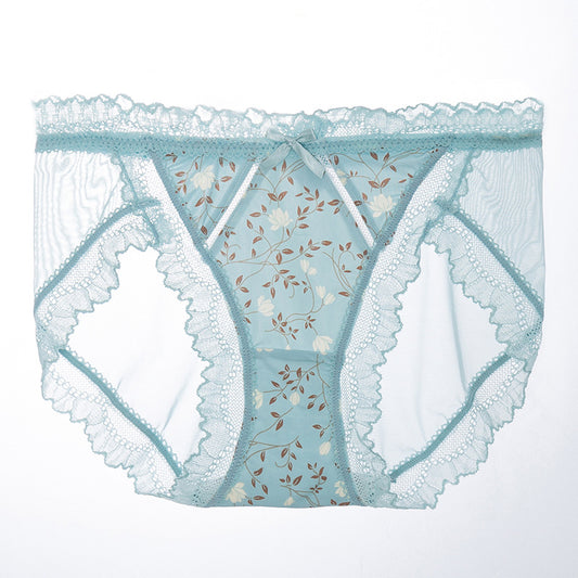 New Ice Silk Printed Lace Breathable Mesh Briefs