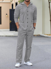 Men's Loose-Fit Linen Long-Sleeve Hoodie and Pants Set