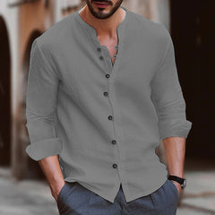 New Men's Retro Cotton and Linen Casual Loose Long Sleeve Shirt