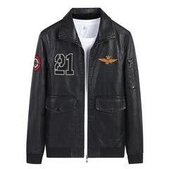 Men's Simple Casual Solid Color Non-Iron Windproof Leather Jacket