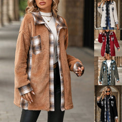 New Winter Style Lapel Long Plaid Plush Coat