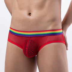 Men's Mesh Rainbow Belt Breathable See-through Sexy Briefs