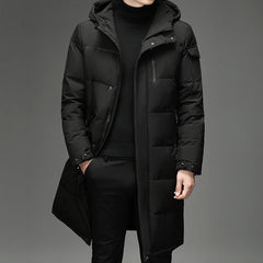 Men's Winter Long Hooded White Duck Down Casual Warm Down Jacket