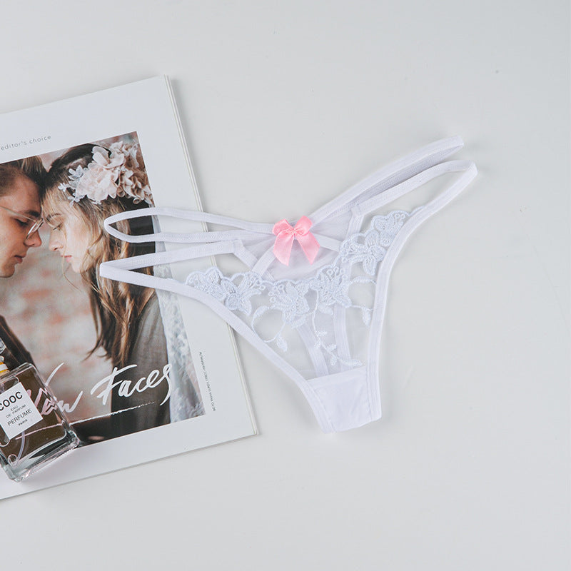 Sexy Transparent Mesh Embroidered Lace Low Rise Thong
